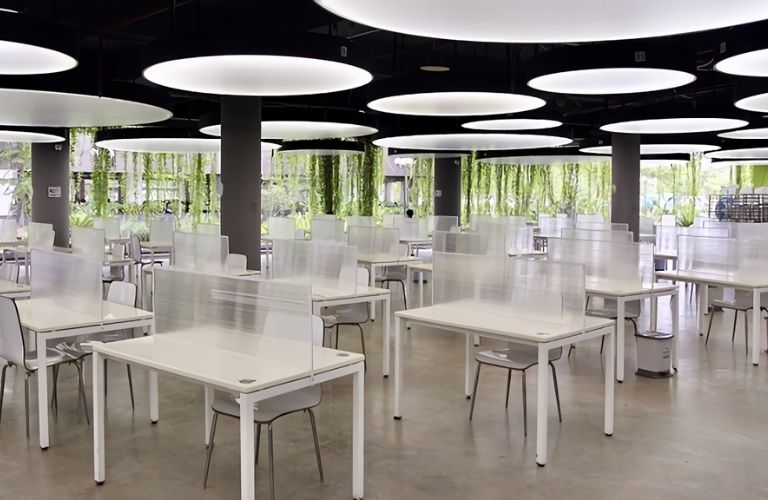 Tấm mica được dùng làm vách ngăn bàn